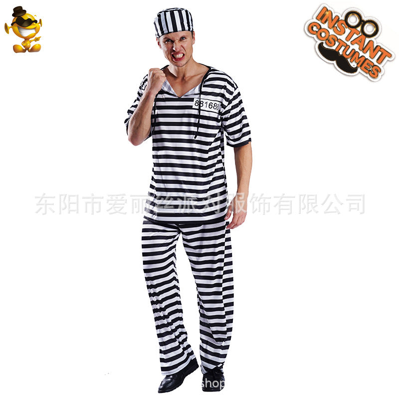black and white striped prisoner costume for couples halloween cosplay party stage performance