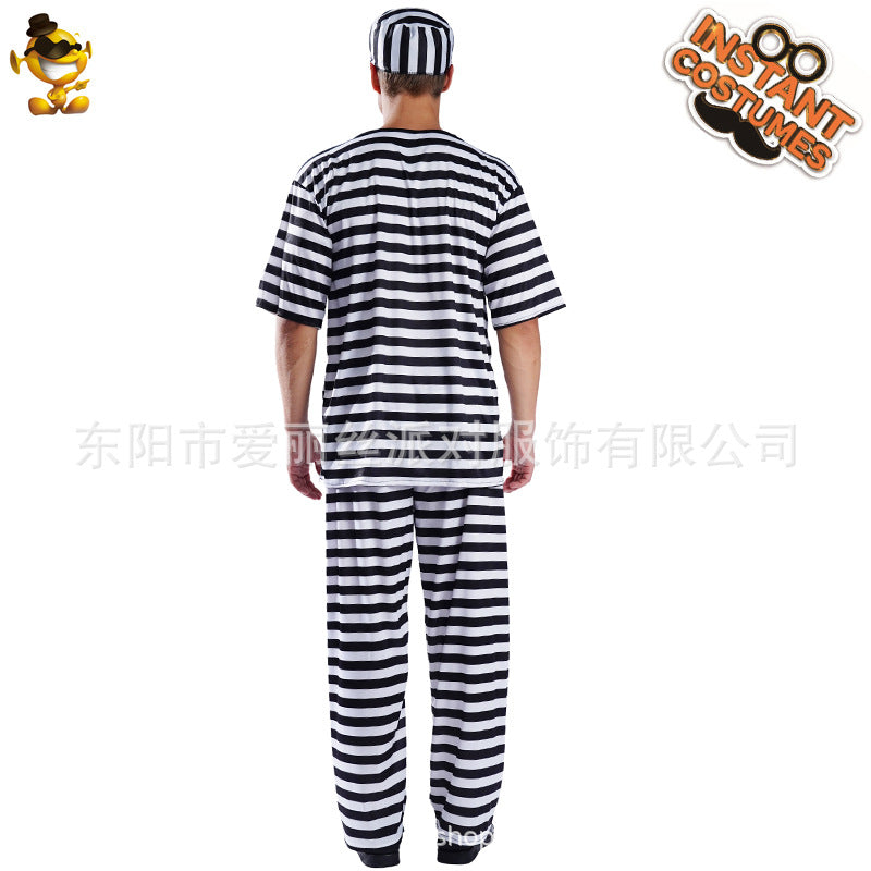 black and white striped prisoner costume for couples halloween cosplay party stage performance