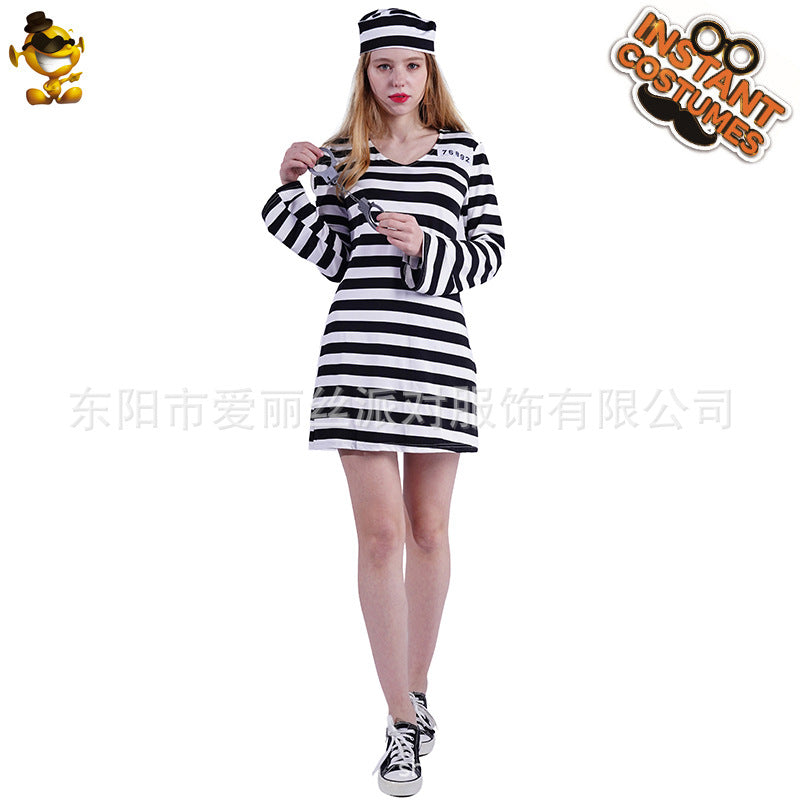 black and white striped prisoner costume for couples halloween cosplay party stage performance