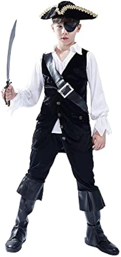 Boys Pirate Costume Kids Buccaneer Outfit Role Play Child Halloween Party Dress Up