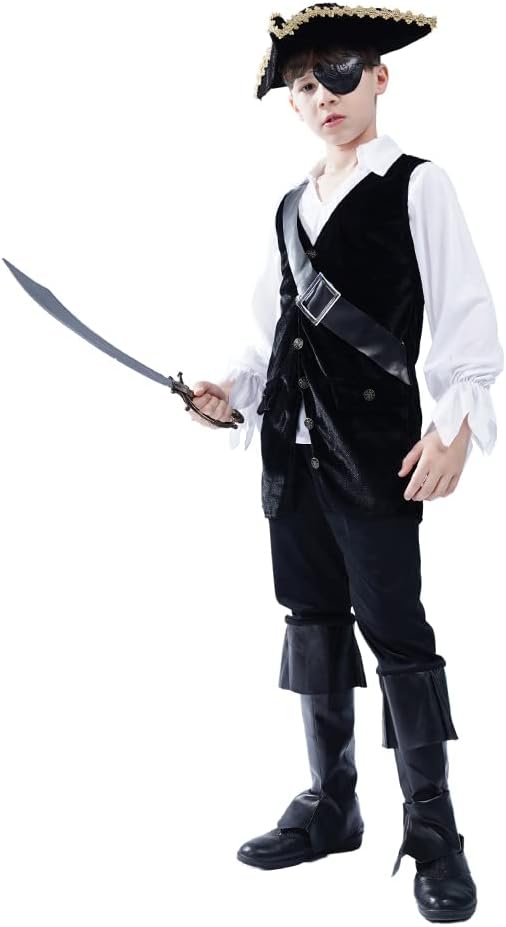 Boys Pirate Costume Kids Buccaneer Outfit Role Play Child Halloween Party Dress Up