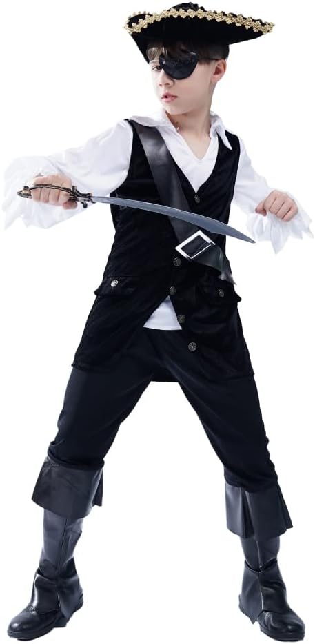Boys Pirate Costume Kids Buccaneer Outfit Role Play Child Halloween Party Dress Up
