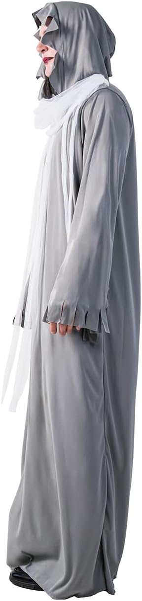 Disfraz de fantasma para adulto, cosplay para hombre, túnica aterradora con capucha