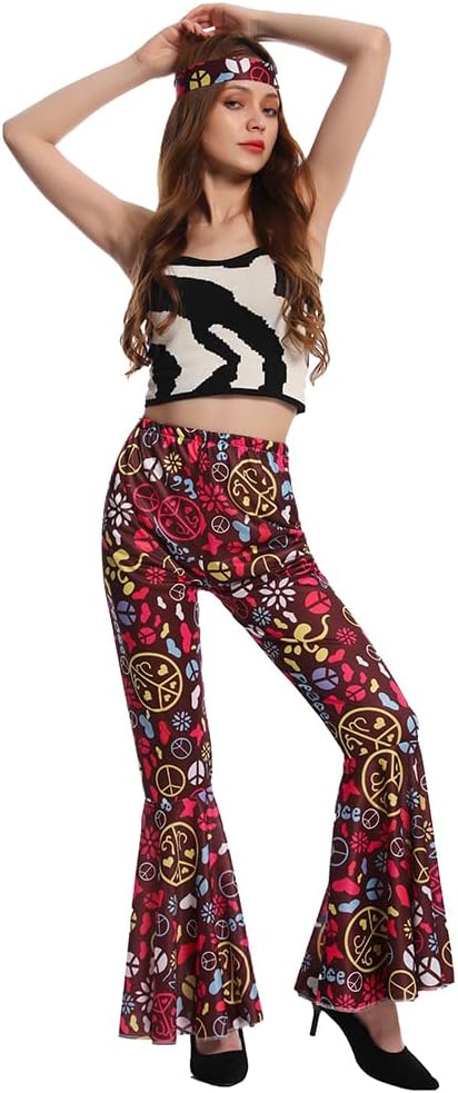 70s women hippie costume 60s disco pants for cosplay Halloween vintage party