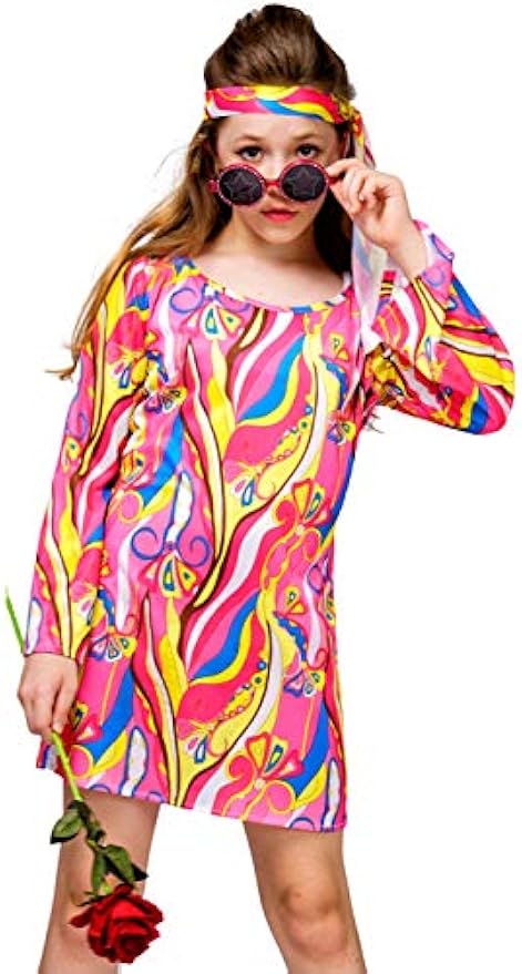 Kid's 70s 80s Flower Hippie Disco Groovy Dress Costume for Halloween and Cosplay