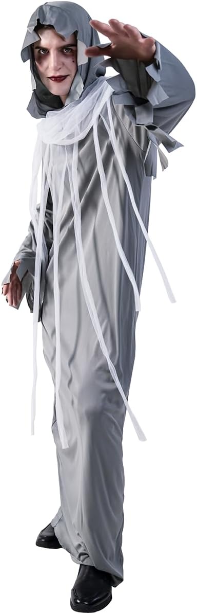 Disfraz de fantasma para adulto, cosplay para hombre, túnica aterradora con capucha