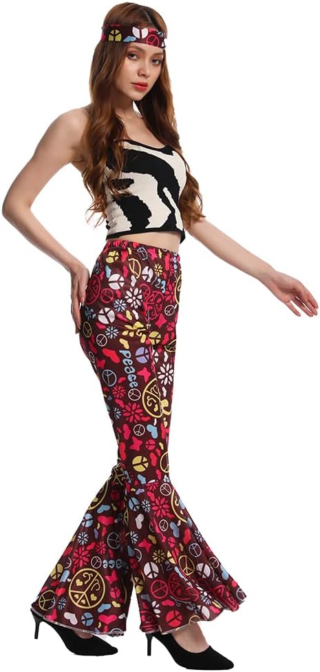 70s women hippie costume 60s disco pants for cosplay Halloween vintage party