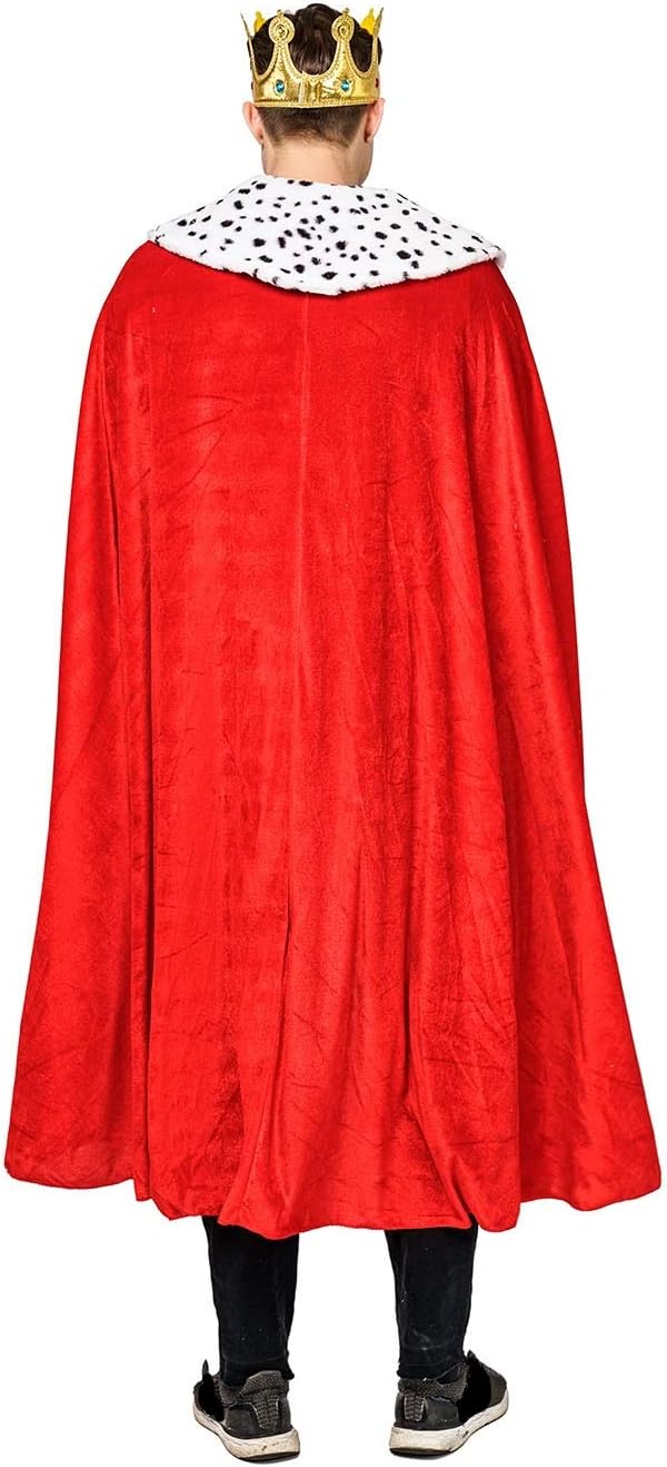 Royal King Cape Costume Set for Men with Crown - Medieval Renaissance Halloween Cosplay