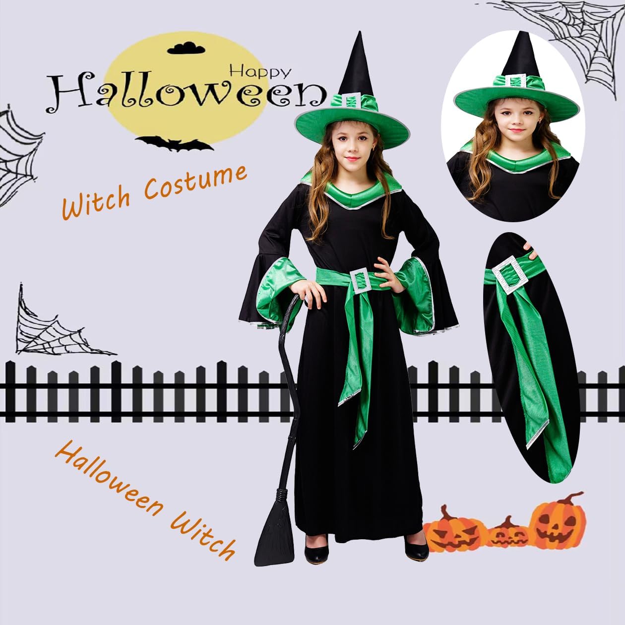 Girls Glamour Witch Dress Halloween Costume