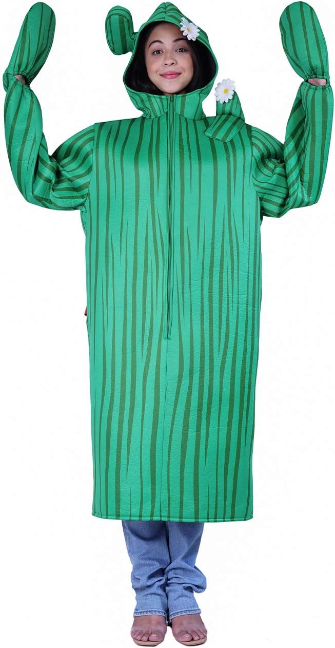 Unisex Adult Cactus Costume Green Plant Jumpsuit Halloween Cosplay Outfit