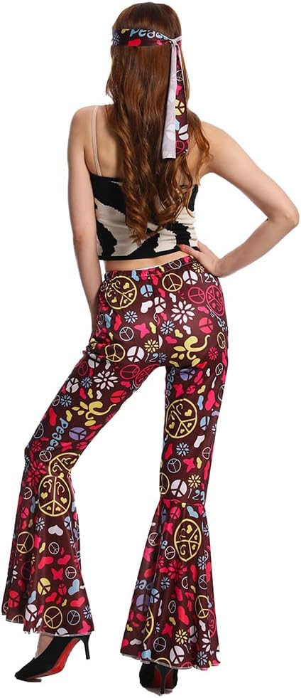 70s women hippie costume 60s disco pants for cosplay Halloween vintage party