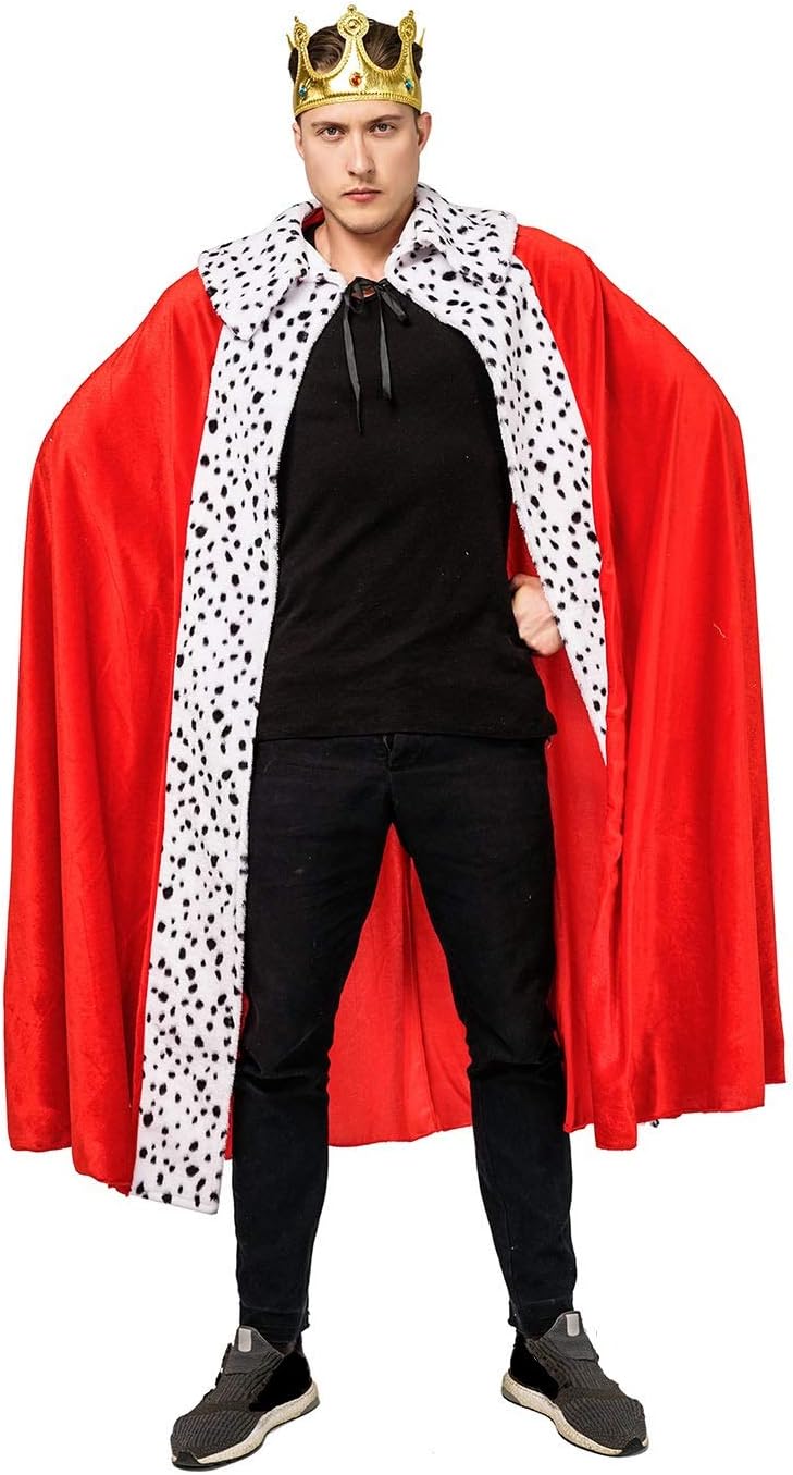 Royal King Cape Costume Set for Men with Crown - Medieval Renaissance Halloween Cosplay