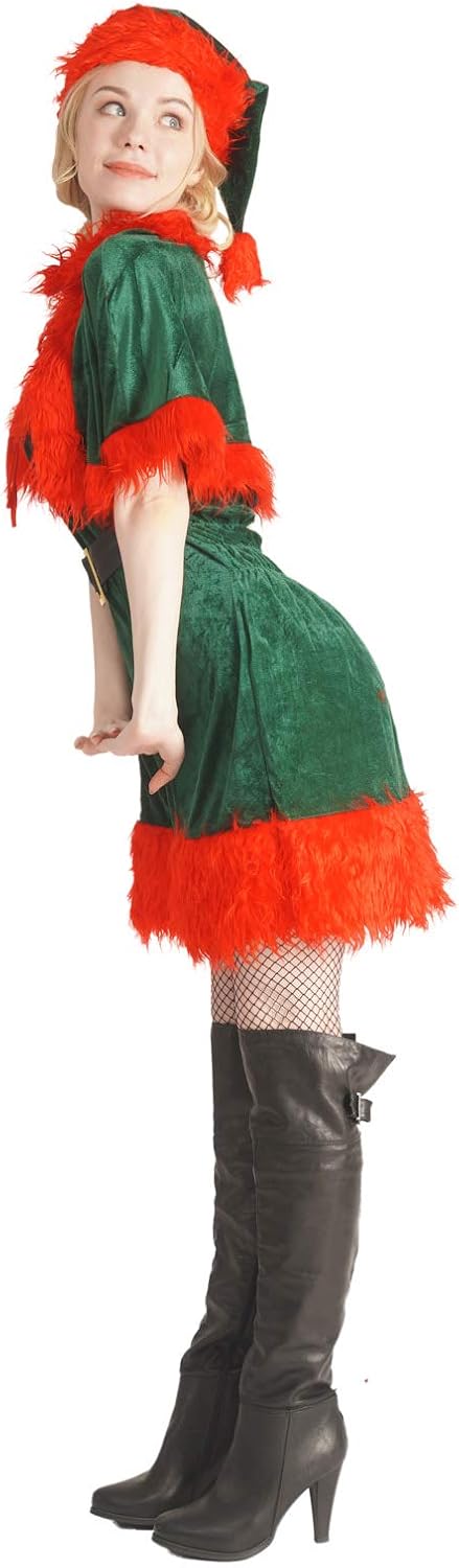 Women's Santa Helper Dress Christmas Elf Costume
