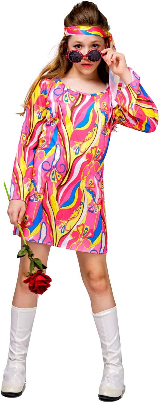 Kid's 70s 80s Flower Hippie Disco Groovy Dress Costume for Halloween and Cosplay