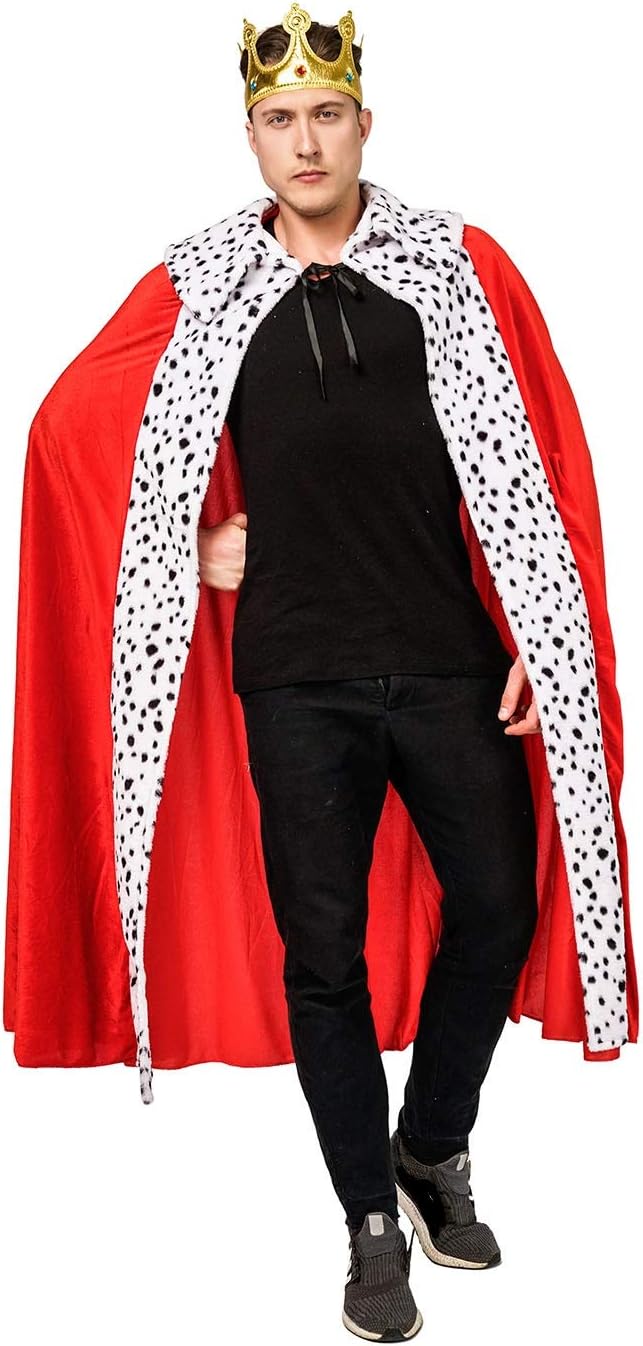 Royal King Cape Costume Set for Men with Crown - Medieval Renaissance Halloween Cosplay