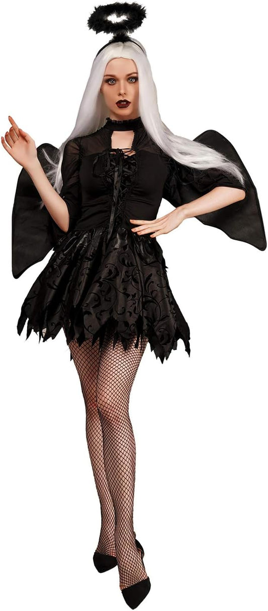 Women's Halloween Dark Fallen Angel Dress Costume