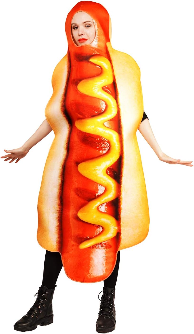 Unisex Adult Hot Dog Costume Jumpsuit for Halloween and Cosplay