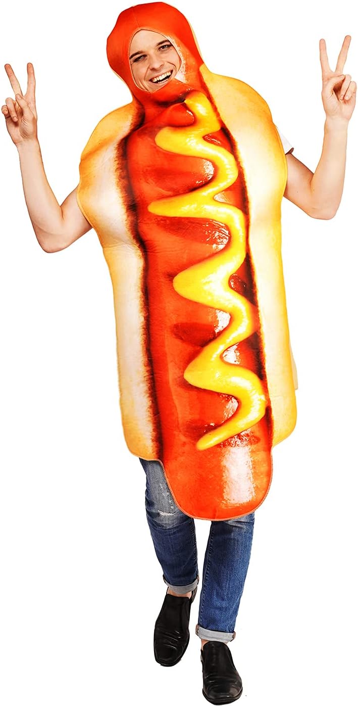 Unisex Adult Hot Dog Costume Jumpsuit for Halloween and Cosplay