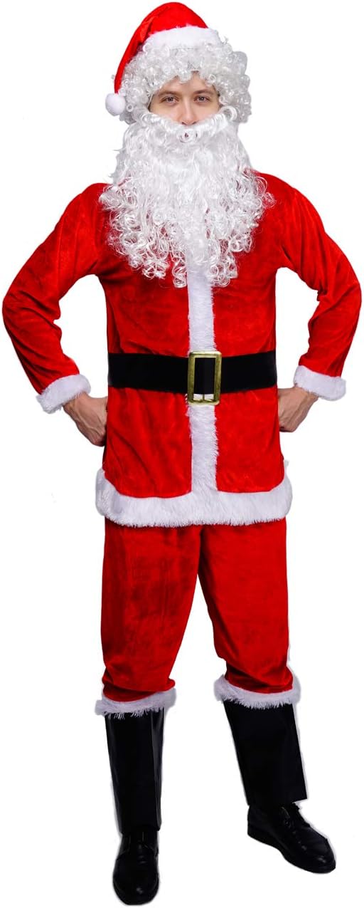 Costume de Père Noël en velours pour homme, idéal pour le cosplay et les fêtes