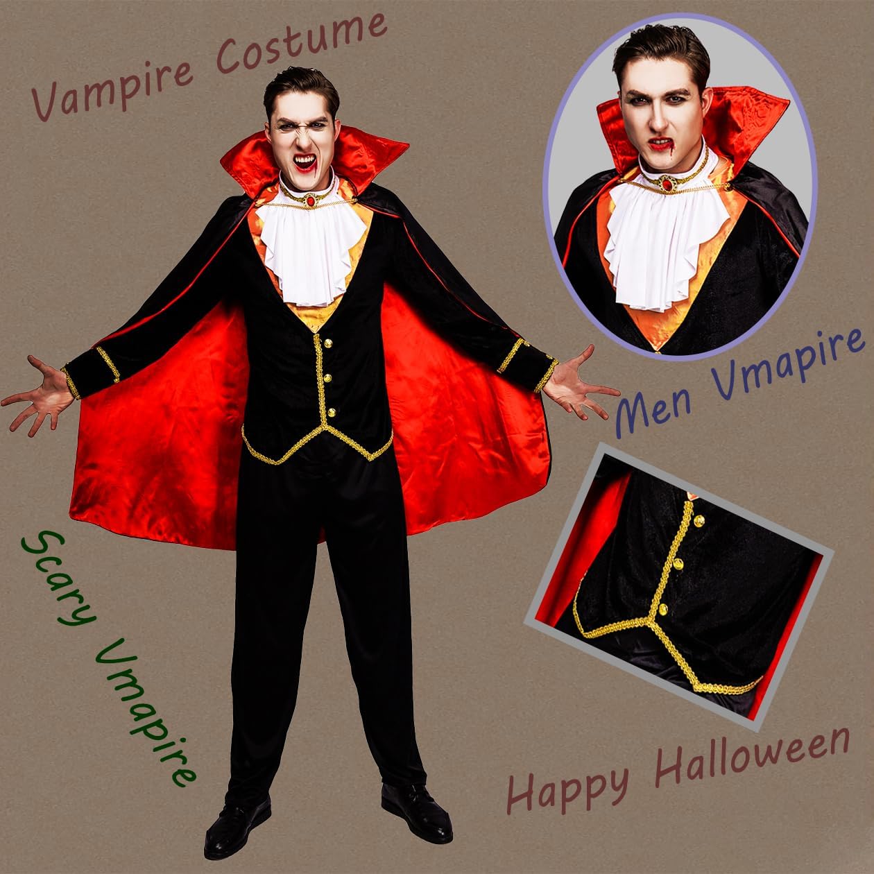 Costume d'Halloween de vampire gothique sanguinaire pour homme
