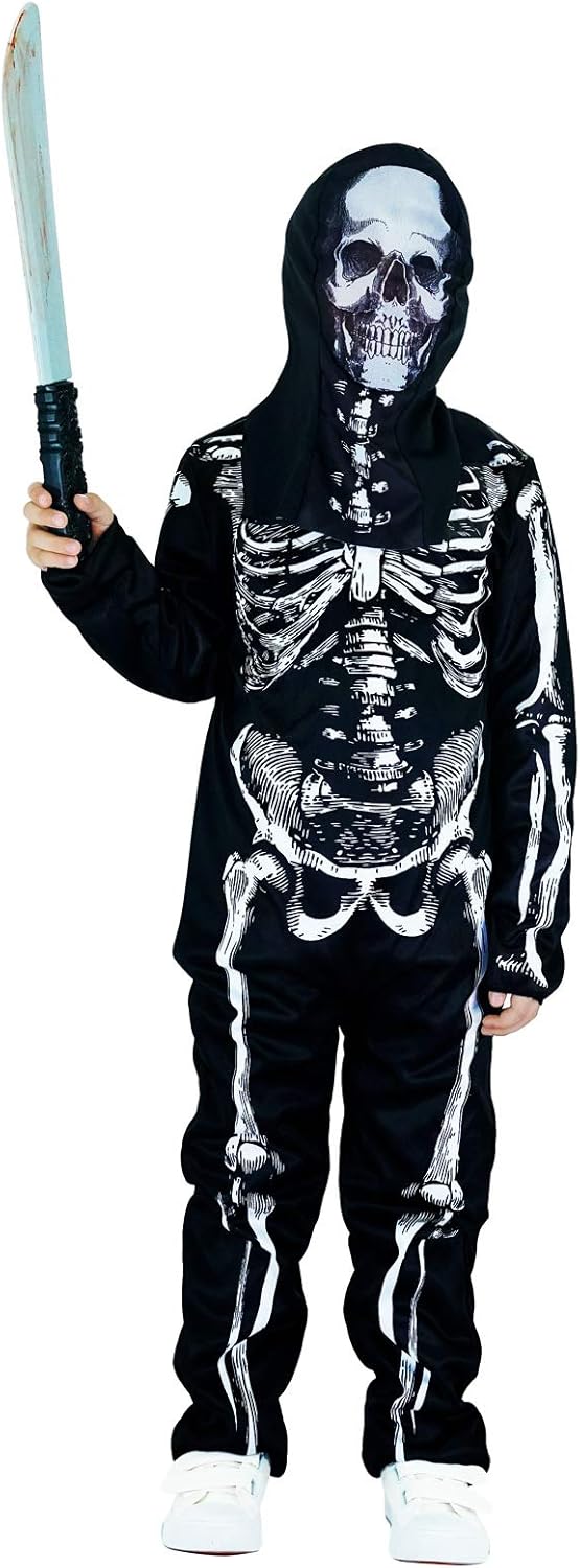 Halloween Kids Skeleton Ghost Costume for Boys and Girls (10-12 Years)