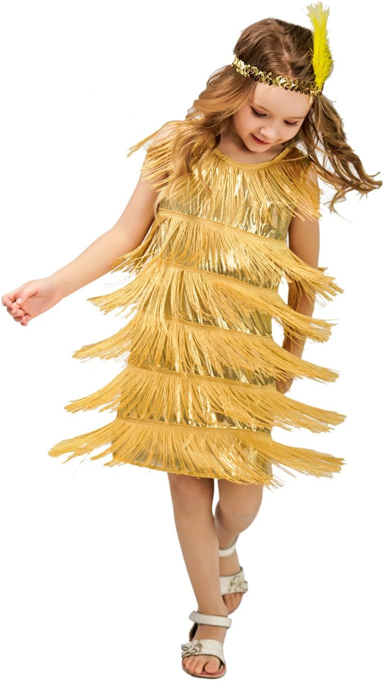 Girls Flapper Satin Dress Costume for Halloween or Cosplay