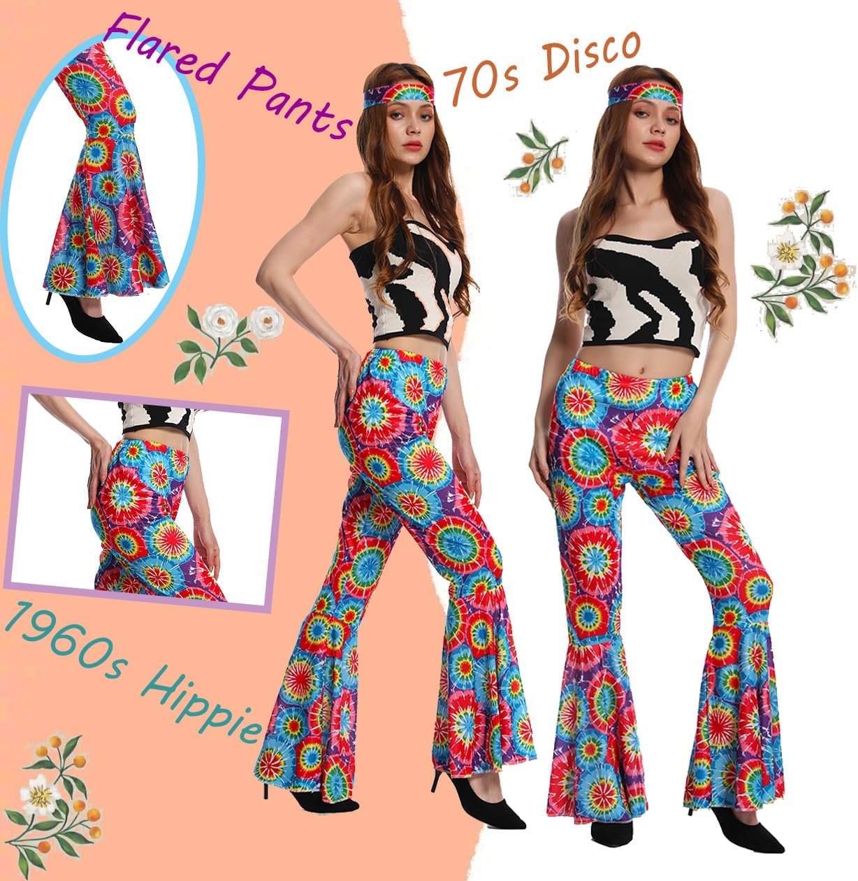 1960s hippie costume 70s disco outfit for women vintage retro cosplay Halloween party