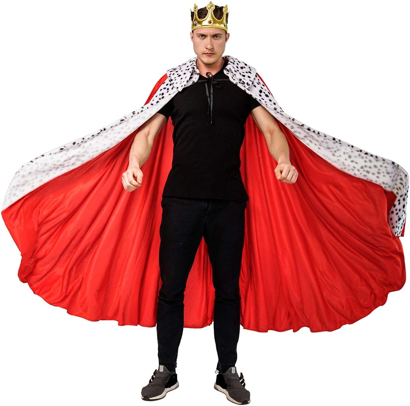 Royal King Cape Costume Set for Men with Crown - Medieval Renaissance Halloween Cosplay