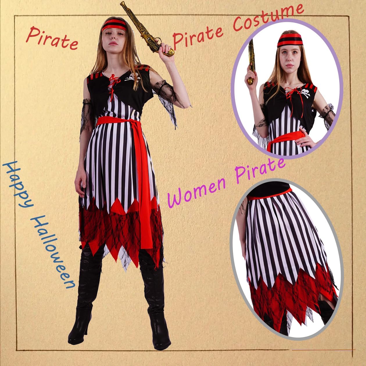 Disfraz de pareja pirata para adultos para fiesta de Halloween y cosplay
