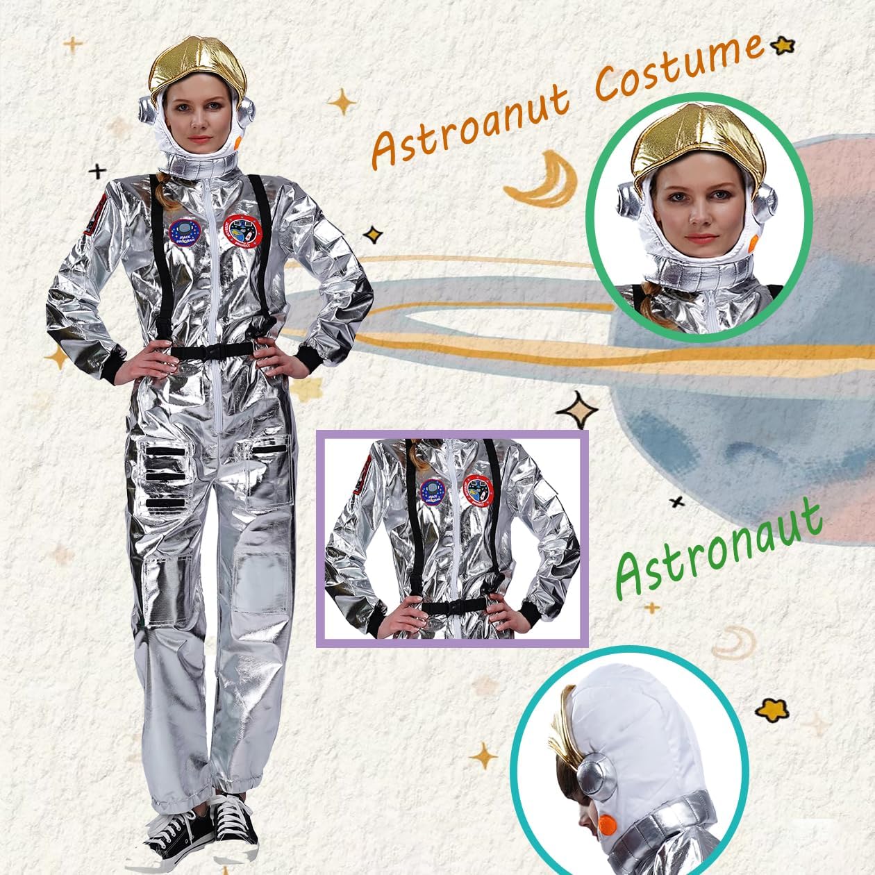 Combinaison d'astronaute pour adulte avec patchs brodés et poches