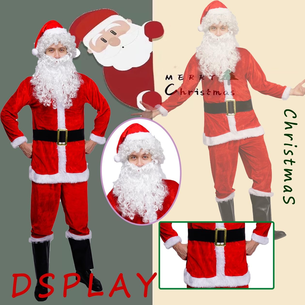 Costume de Père Noël en velours pour homme, idéal pour le cosplay et les fêtes