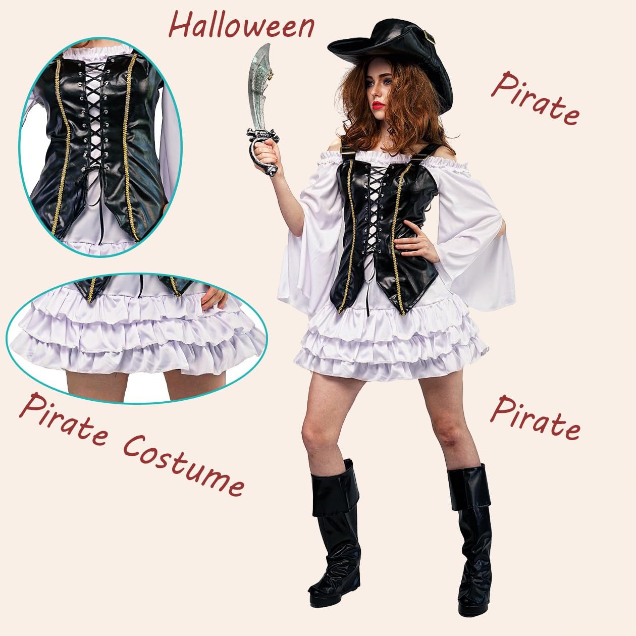 Costume de pirate pour femme, déguisement de boucanier
