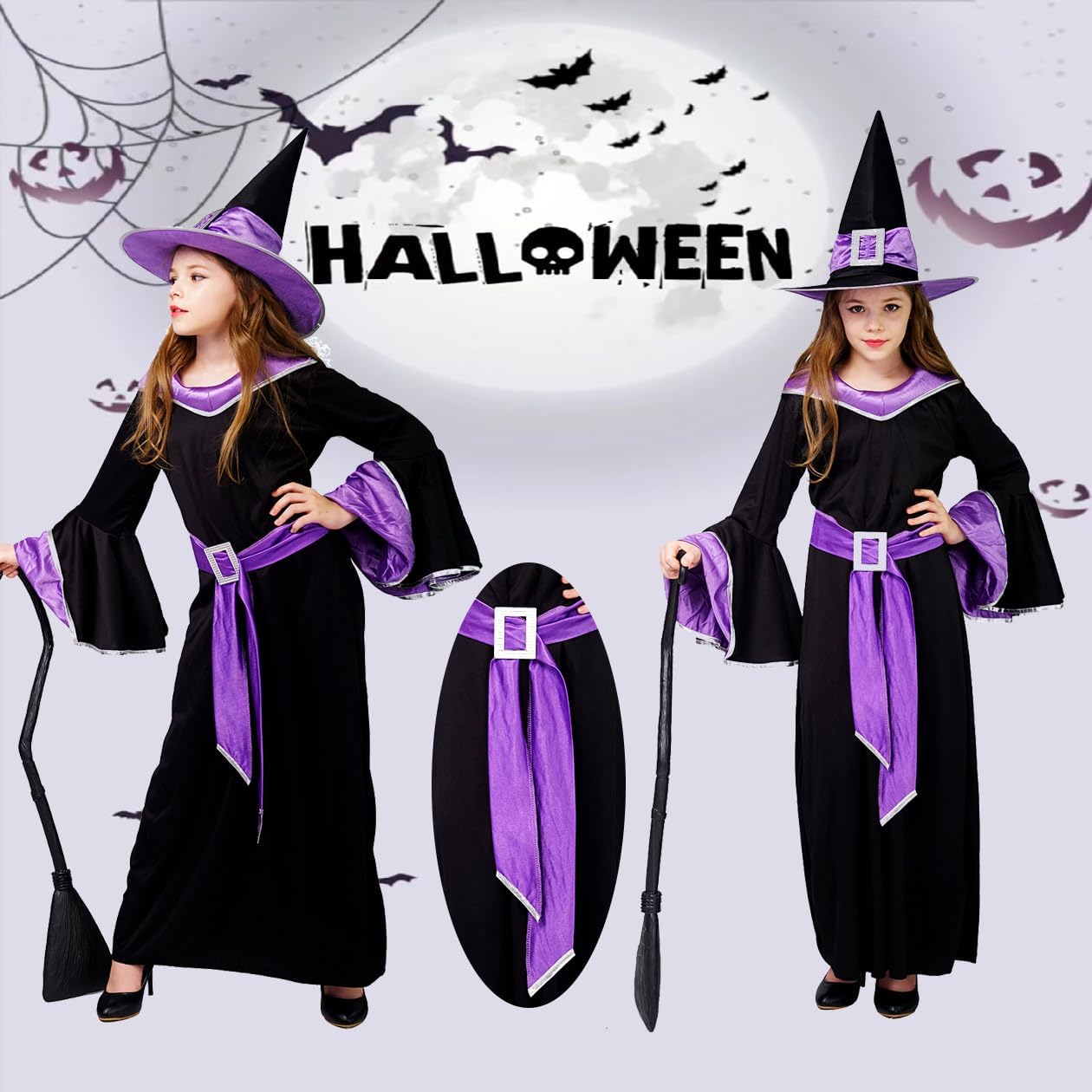 Disfraz de bruja para Halloween para niñas