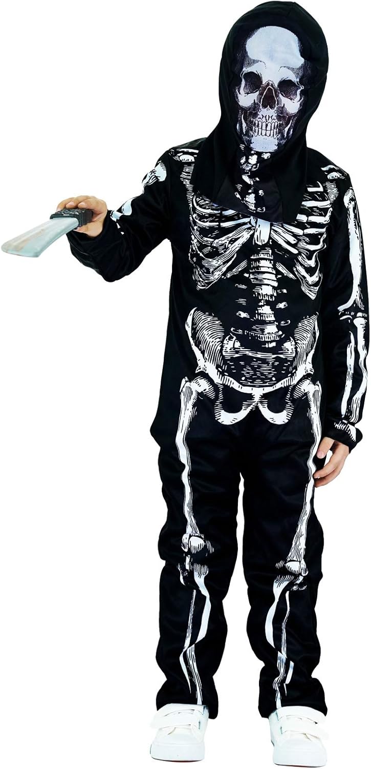 Halloween Kids Skeleton Ghost Costume for Boys and Girls (10-12 Years)