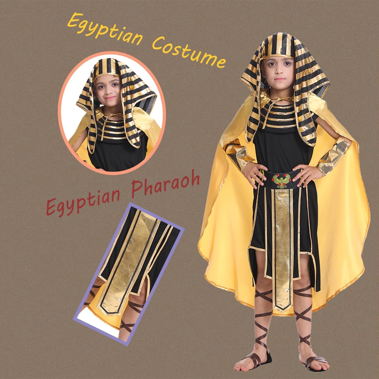 Boys Egyptian Pharaoh Costume for Kids Halloween Cosplay