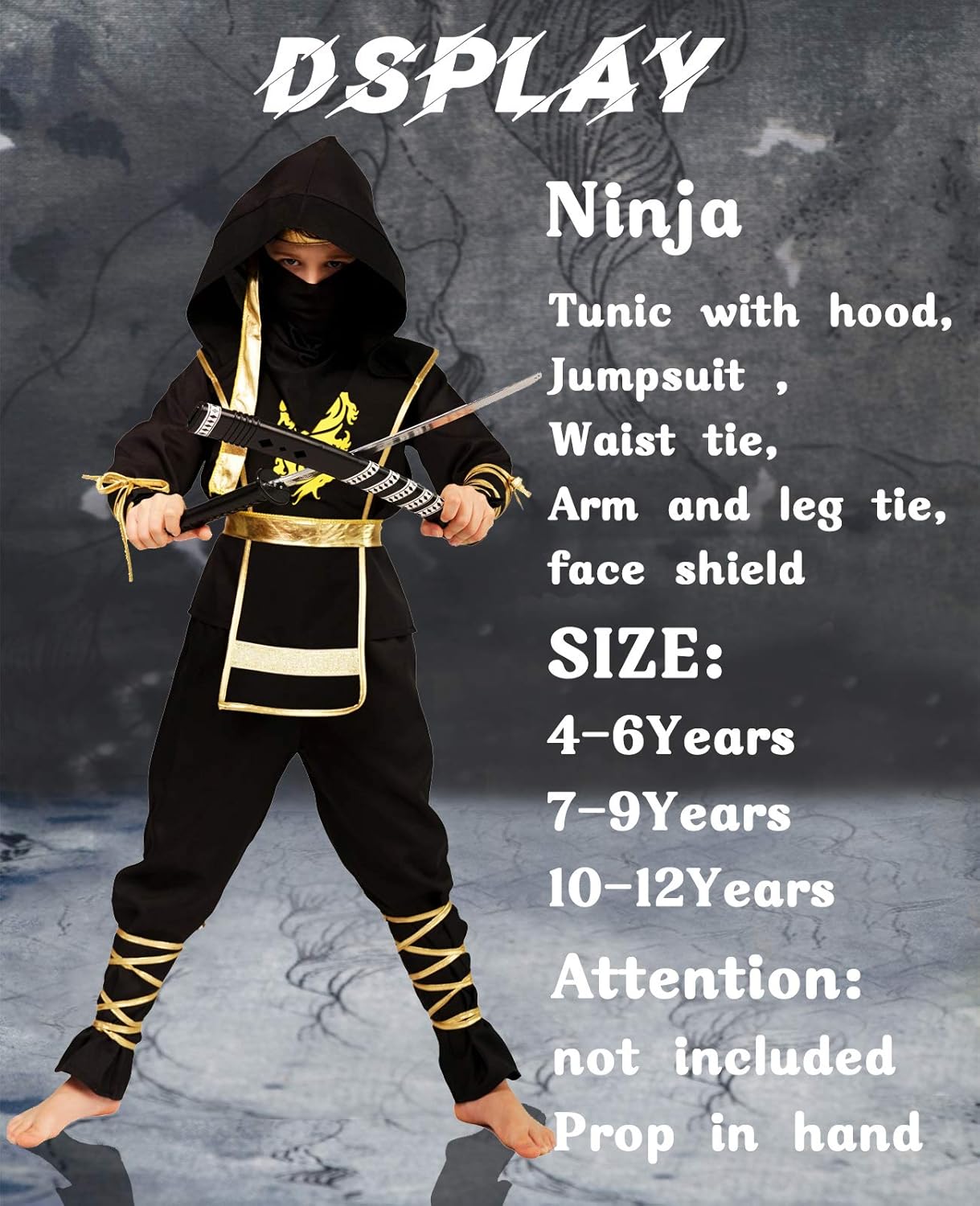 Boys Golden Dragon Ninja Cosplay Halloween Costume