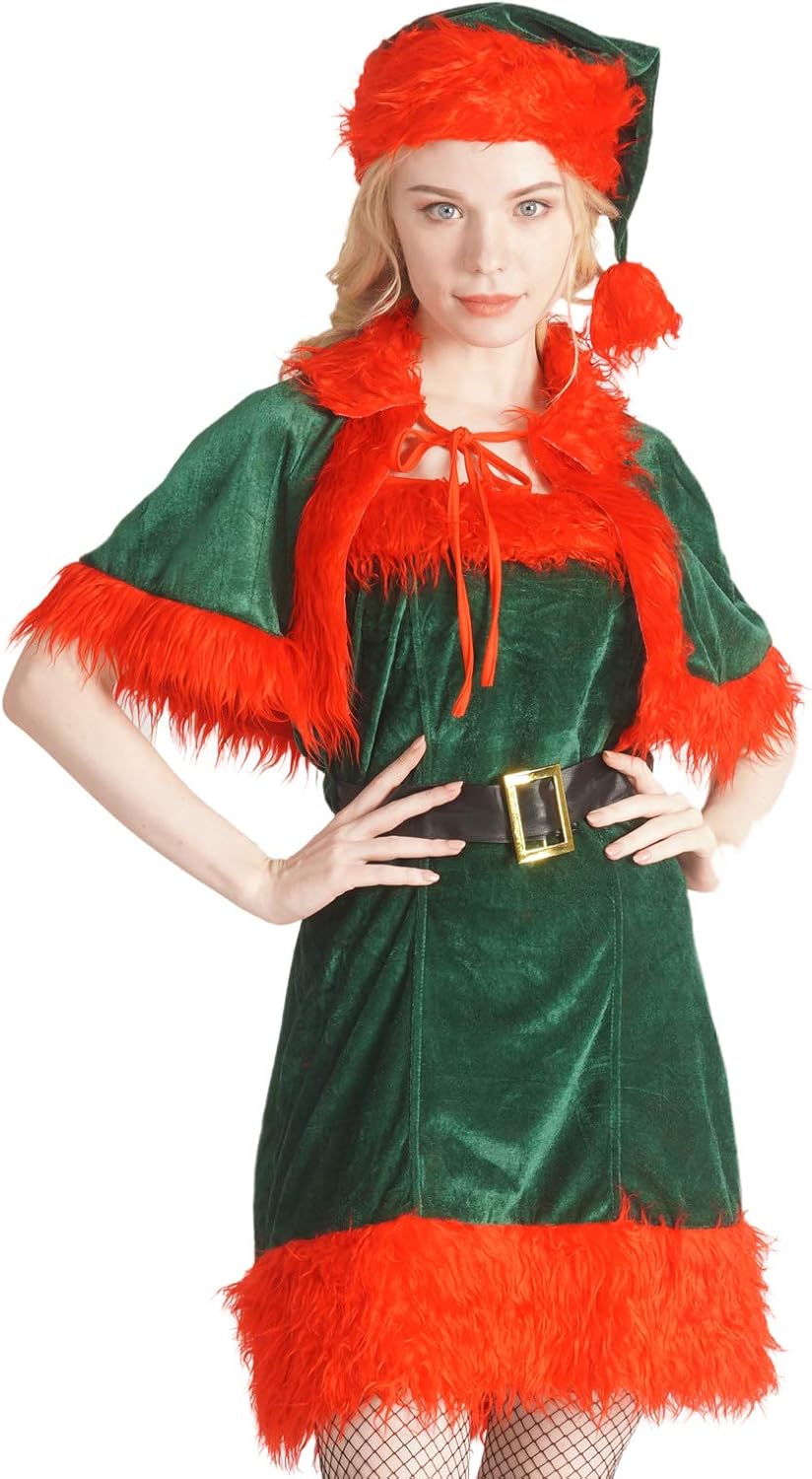 Women's Santa Helper Dress Christmas Elf Costume