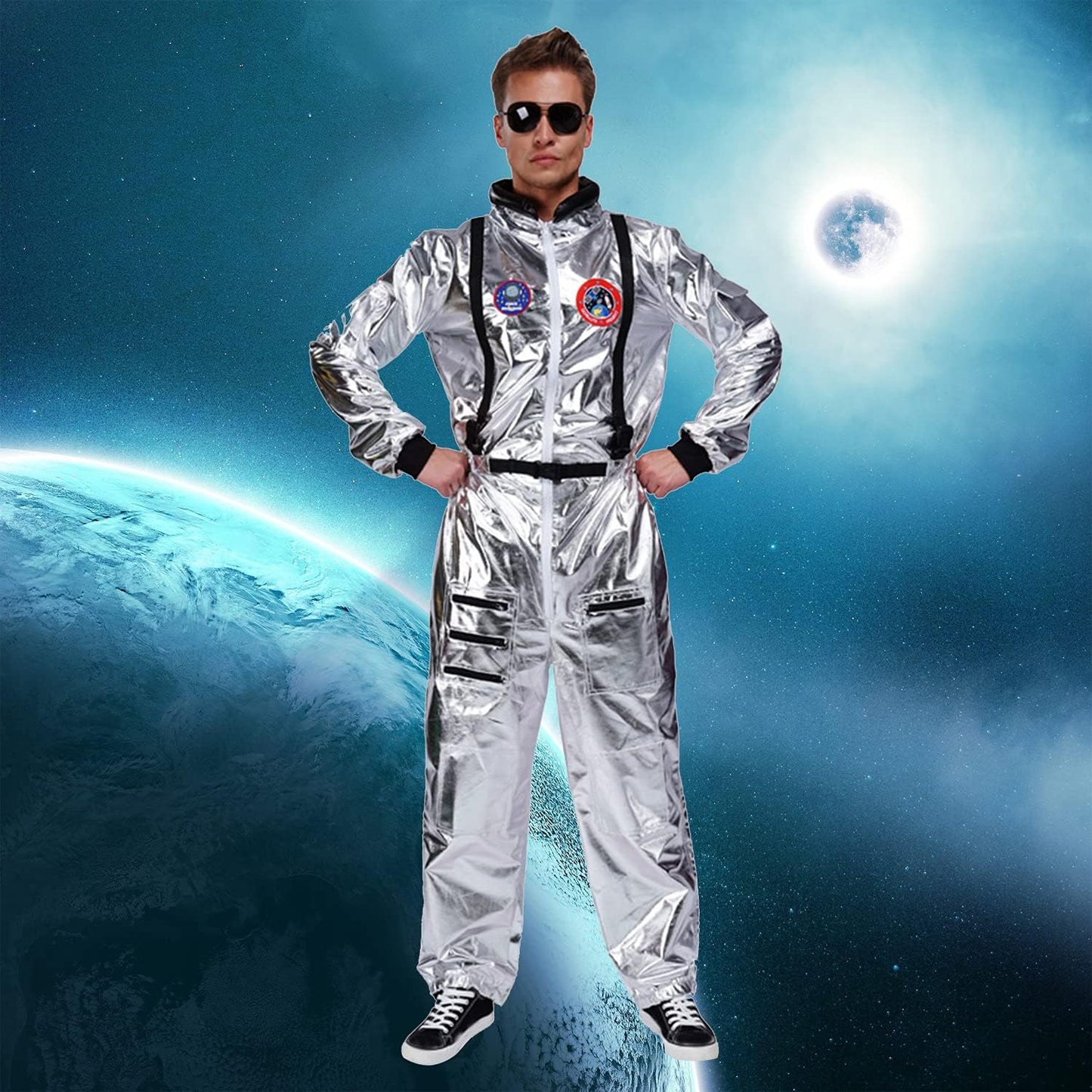 Combinaison d'astronaute pour adulte avec patchs brodés et poches