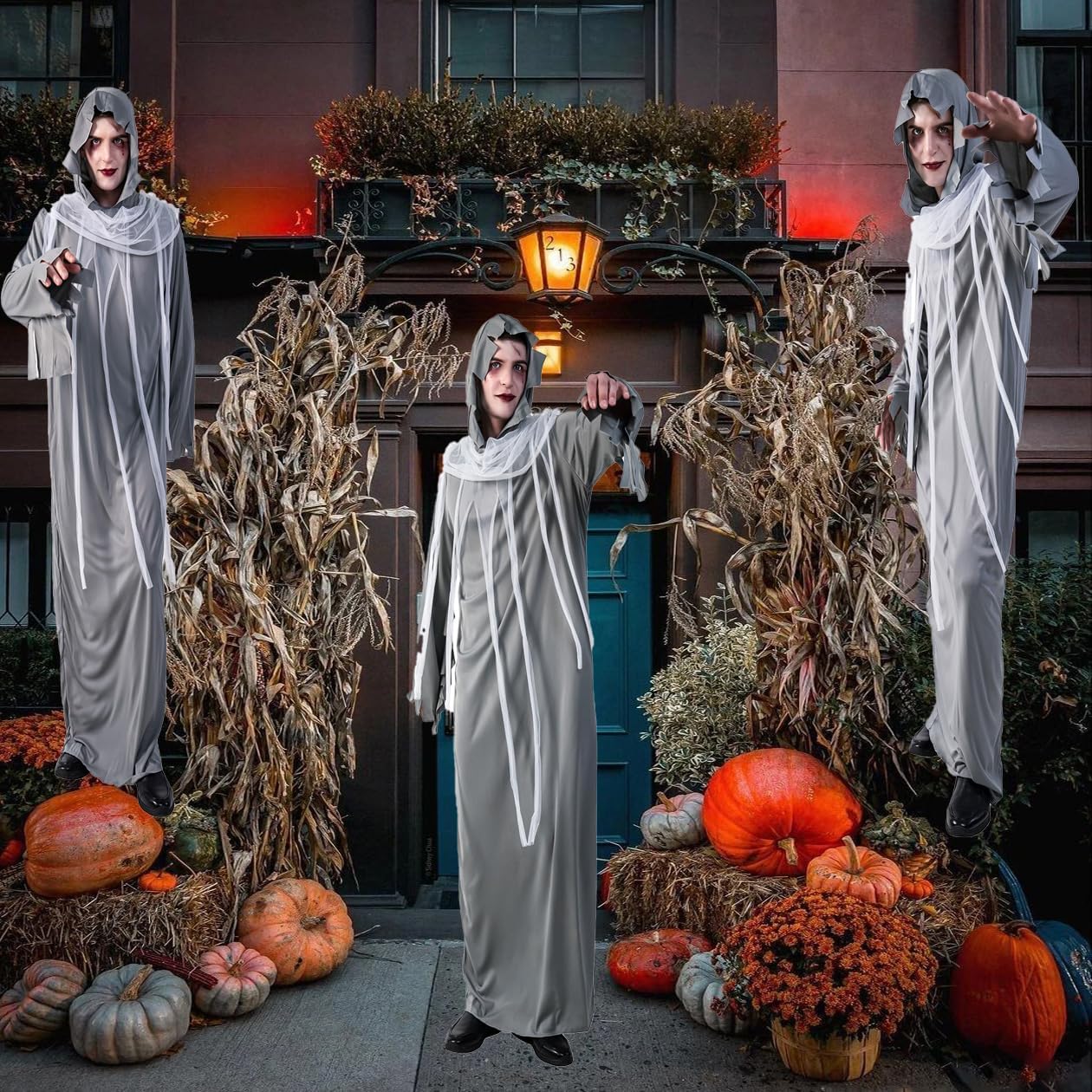 Disfraz de fantasma para adulto, cosplay para hombre, túnica aterradora con capucha