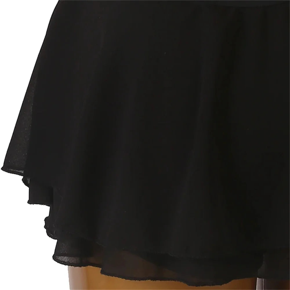 Girls' Ice Skating Dress Open Back Mesh High Elasticity Training Competition Skating Wear Classic Long Sleeve Figure Skating