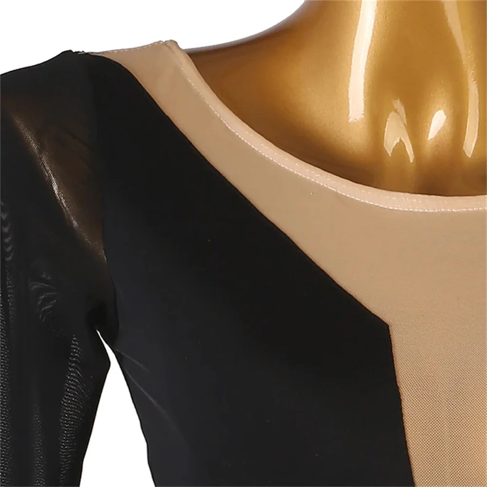Girls' Ice Skating Dress Open Back Mesh High Elasticity Training Competition Skating Wear Classic Long Sleeve Figure Skating