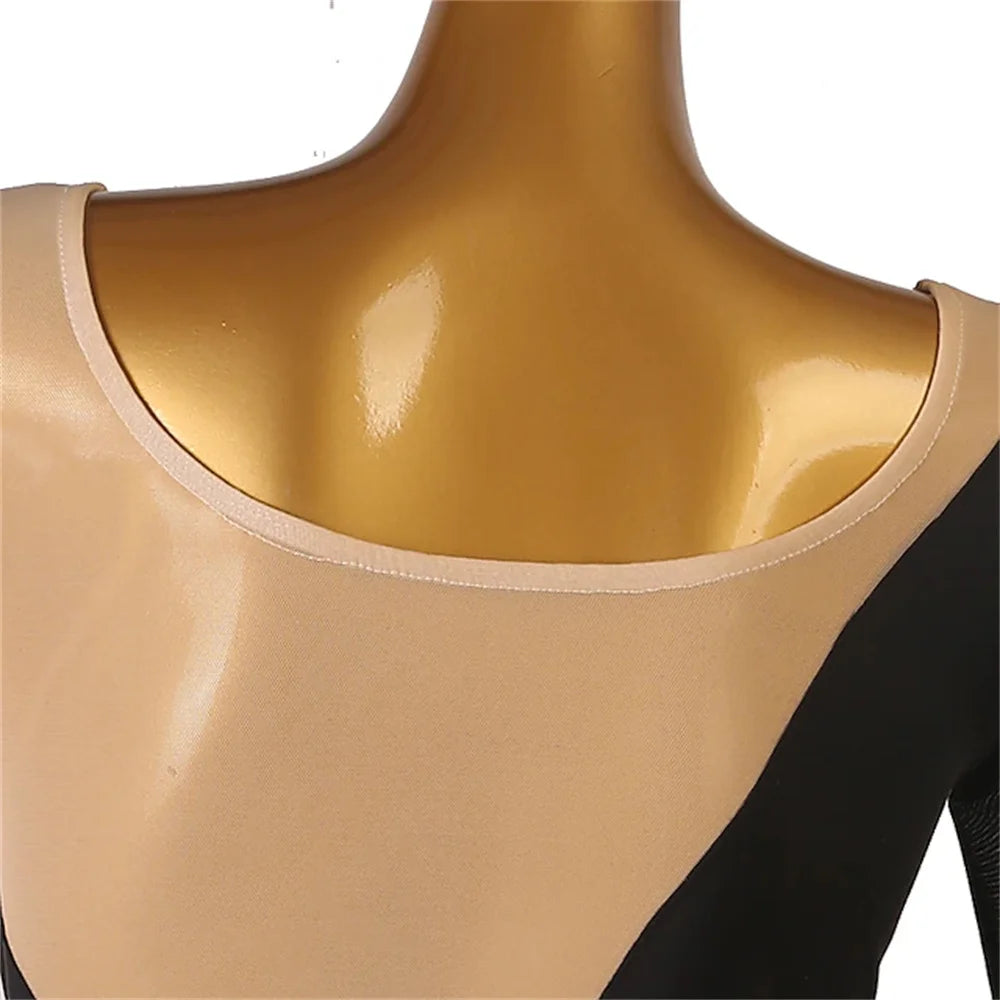 Girls' Ice Skating Dress Open Back Mesh High Elasticity Training Competition Skating Wear Classic Long Sleeve Figure Skating