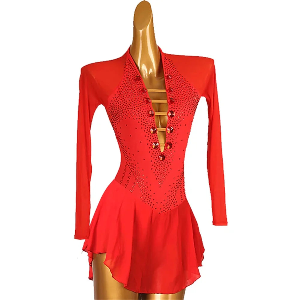 Girl Ice Skating Dress High Elasticity Training Competition Skating Wear Classic Crystal / Rhinestone Long Sleeve Ice Skating