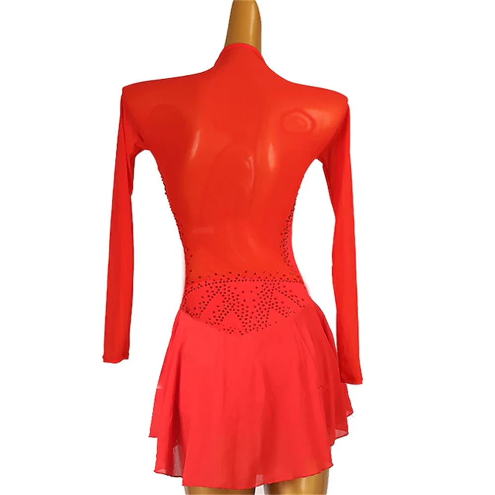 Girl Ice Skating Dress High Elasticity Training Competition Skating Wear Classic Crystal / Rhinestone Long Sleeve Ice Skating
