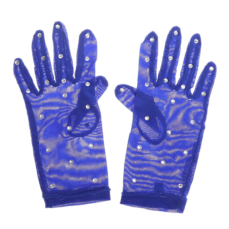 Figure Skating Gloves Competition Mesh Rhinestones Kids Adult Pair Wrist Protection