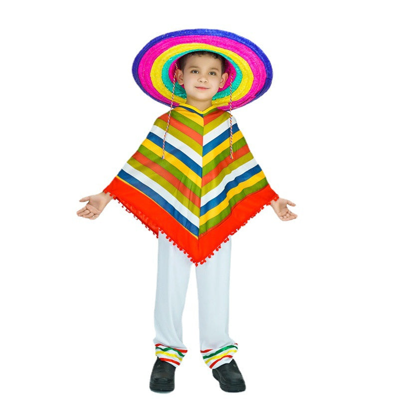 colorful mexican poncho for boys halloween costume traditional folk dance cape for kids