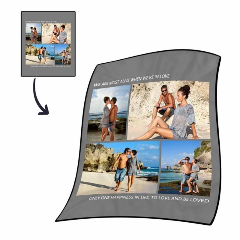 Custom Fleece 4 Photos Blanket with Engraving img 4