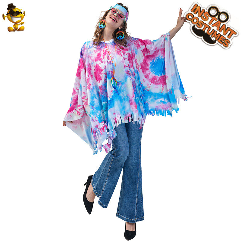 Hippie Cape for Women Vintage Halloween Costume Cosplay Party Outfit