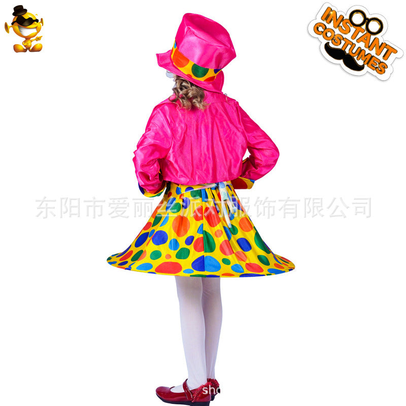 kids polka dot clown dress costume set for halloween cosplay stage performance and party