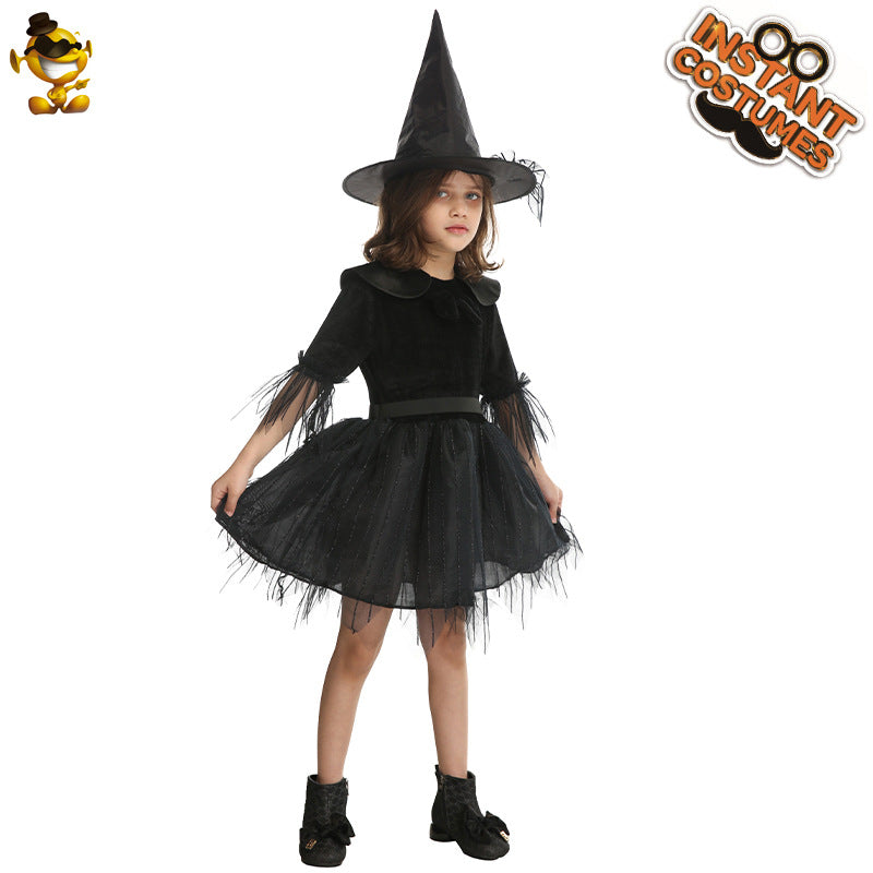 kids witch costume Halloween cosplay witch dress stage performance outfit